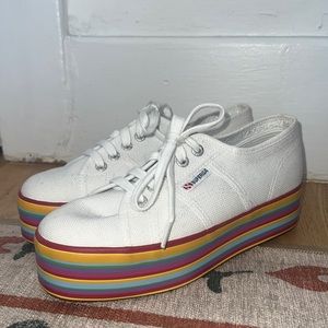 NEW superga rainbow soled/white sneakers